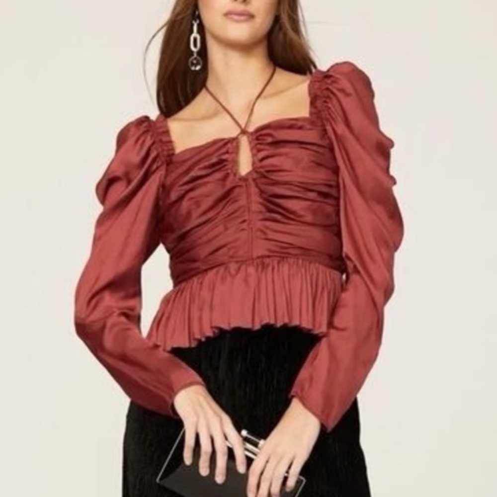 Ulla Johnson Mirelle Peplum Long-Sleeve Blouse Rust Color Size 10